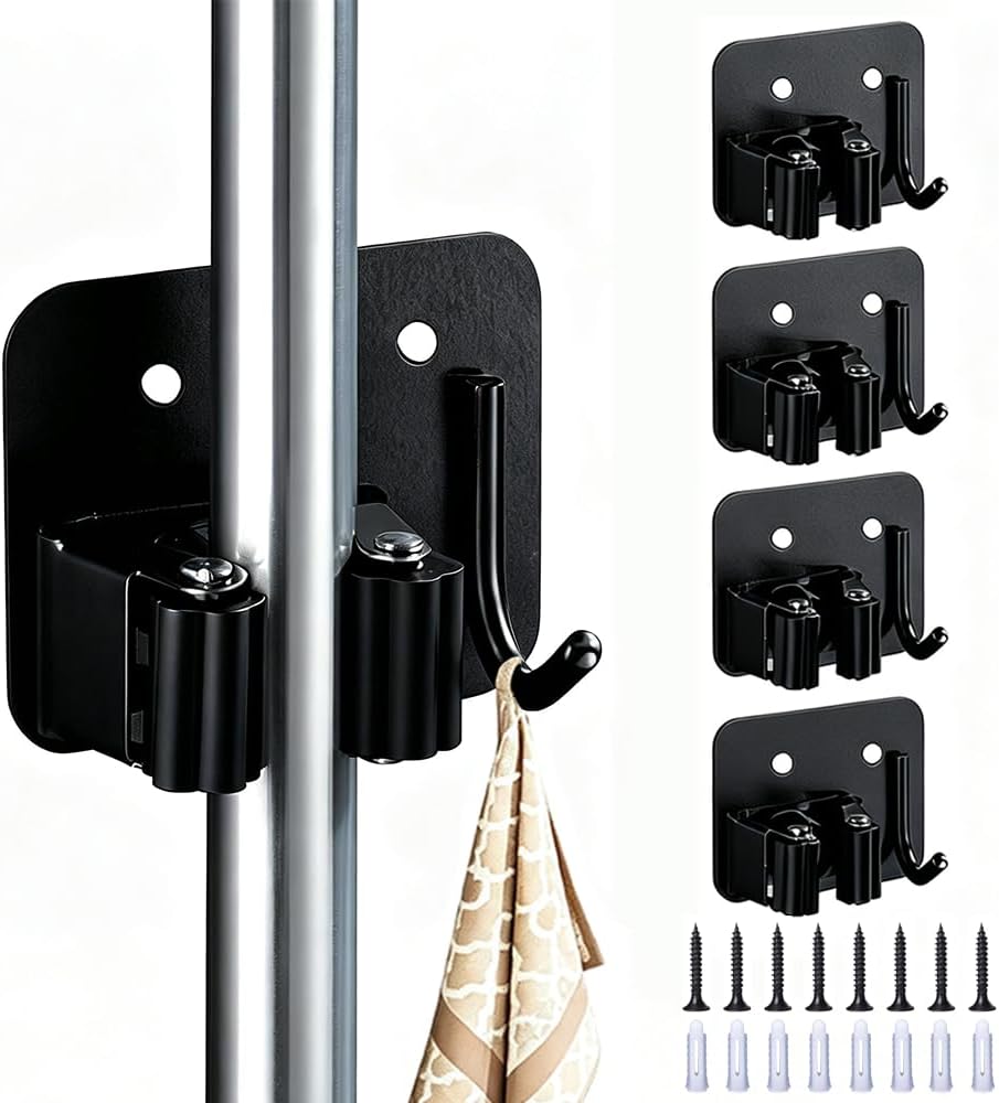 Support Mural Pour Balai, Sans Perçage, En Acier Inoxydable, Avec Crochet Magnétique, Capacité De Charge De 5,5 Kg, Idéal Pour Le Jardin, Le Sous-sol Et La Maison (balais Et Outils), Noir.
