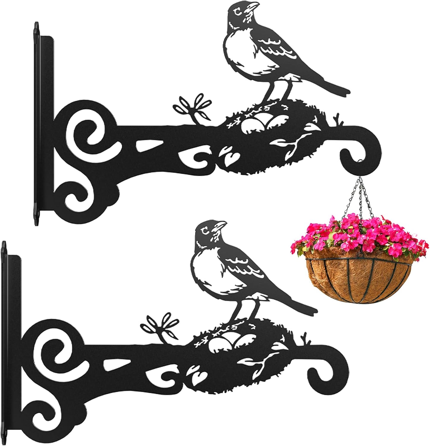 Lot De 2 Supports Muraux En Métal Pour Plantes, Crochets Robustes Pour Pots De Fleurs, Mangeoires À Oiseaux, Carillons Et Lanternes, Supports De Suspension Antirouille (noir, 2 Pièces)
