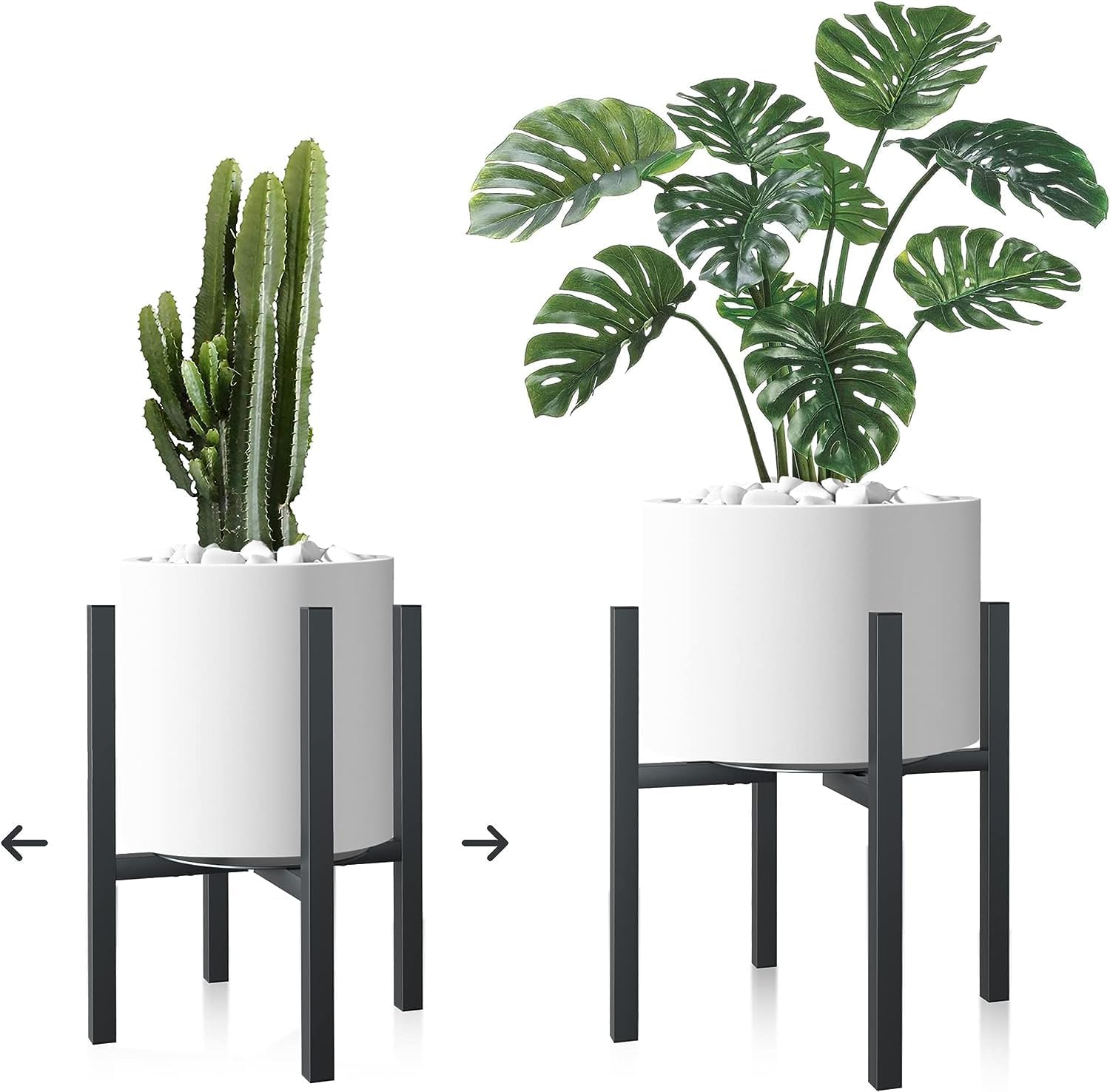 Support À Plantes Réglable, Lot De 2, Pour Une Utilisation Intérieure Et Extérieure, Support À Fleurs En Métal, Cadre De Support Robuste, Support Pour Pots De Fleurs Avec Plateaux Pour Différentes Tai