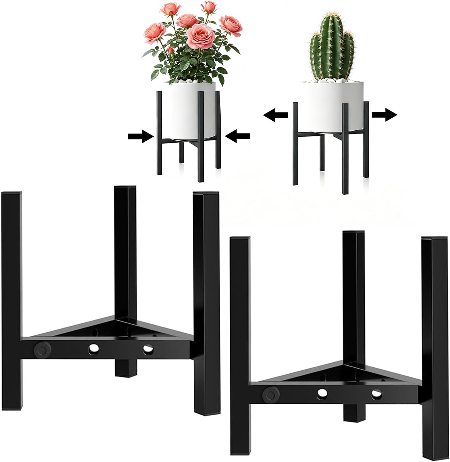 Support À Plantes Réglable En Métal, Support À Fleurs Moderne, Robuste Et Résistant Aux Intempéries, Tabouret Pour Plantes De 20 À 30 Cm, Idéal Pour Balcons Et Jardins, Usage Intérieur/extérieur, Noir