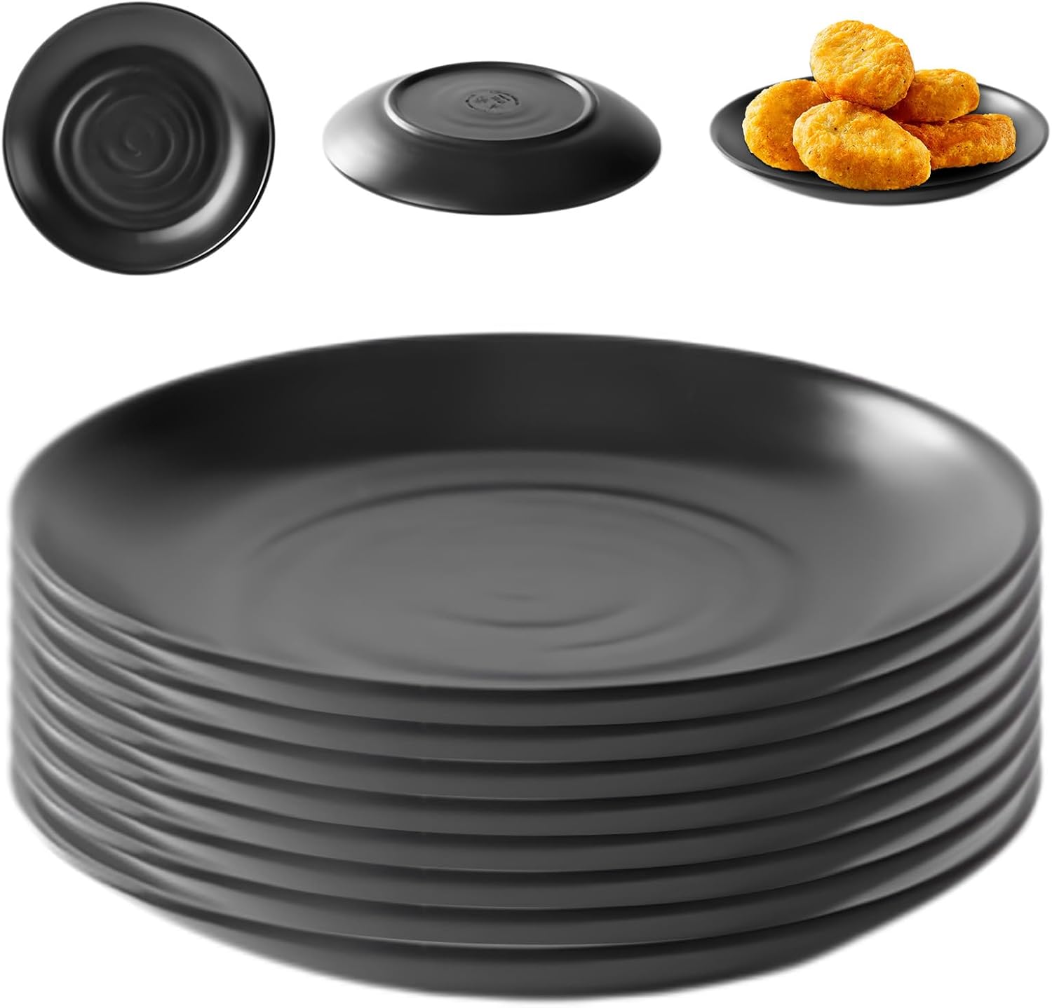 Assiette Plate Noire (15 × 15 × 1,5 Cm), Finition Mate, Idéale Pour Les Sushis, Desserts, Gâteaux, Pain Et En-cas. Compatible Lave-vaisselle Et Empilable.