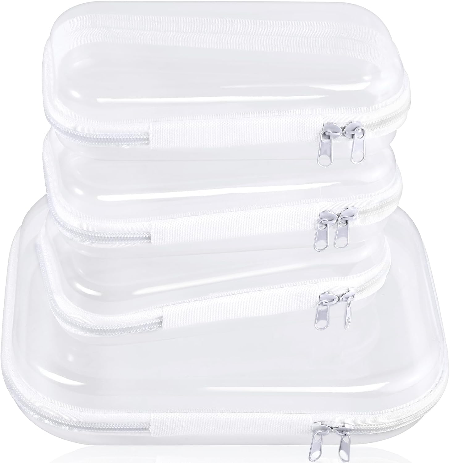 Lot De 4 Trousses De Toilette Rigides, Transparentes, À Double Fermeture Éclair, Idéales Pour Les Voyages. Boîte De Rangement Étanche Pour Petits Produits Cosmétiques, Disponible En 2 Tailles.