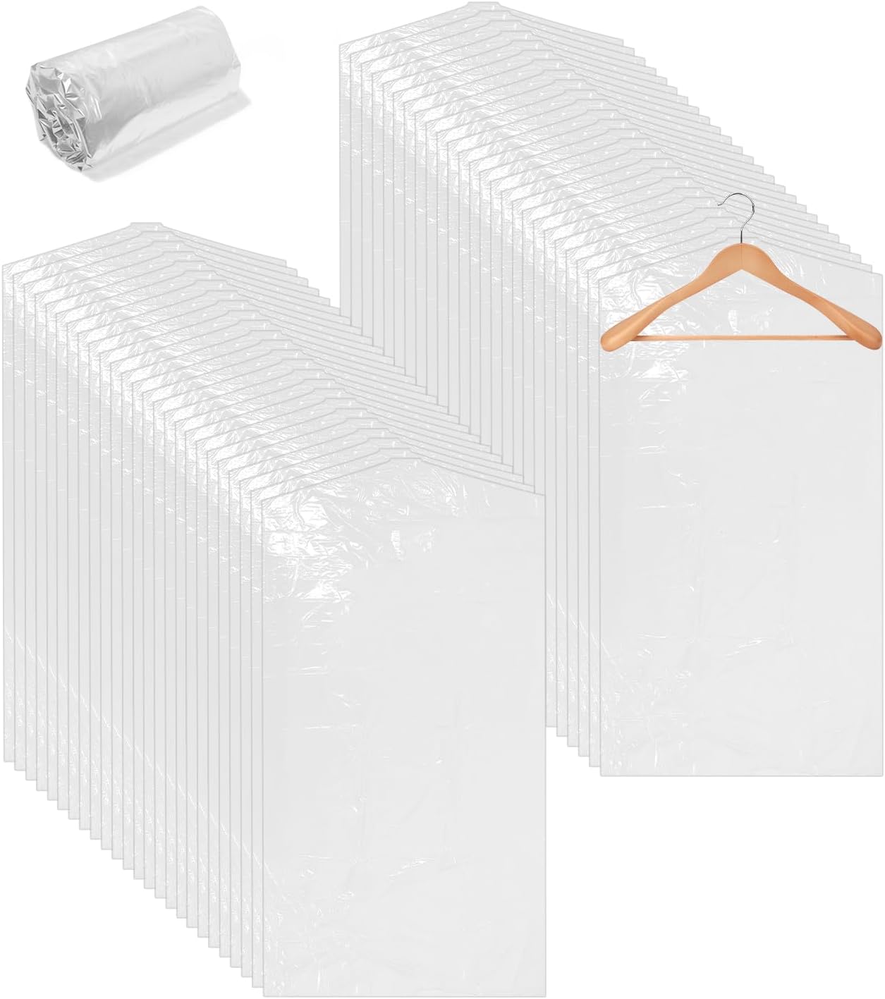 Lot De 50 Housses À Vêtements En Plastique, 60 X 100 Cm, Housses De Protection Transparentes Pour Suspendre Les Vêtements, Sacs De Nettoyage, Housses À Vêtements, Protection Anti-poussière Pour Costum