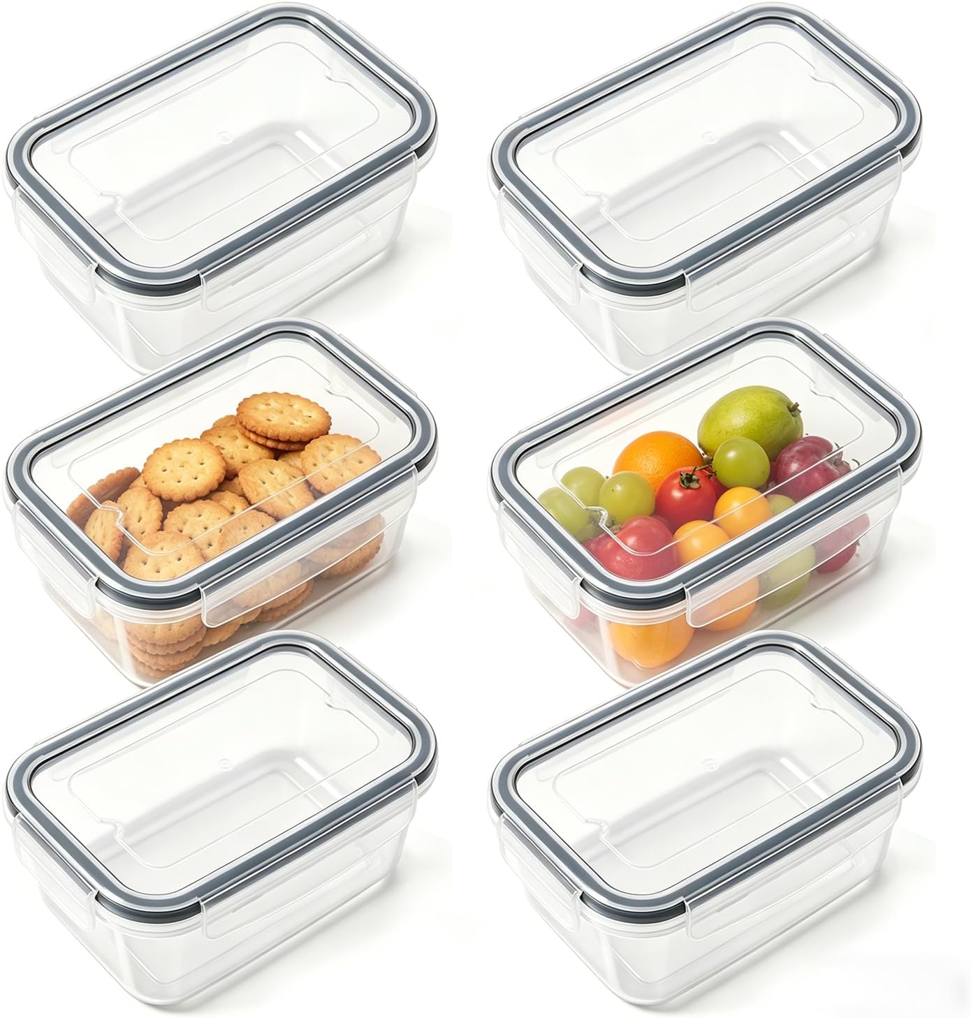 Lot De 6 Boîtes De Conservation De 320 Ml Avec Couvercles, En Plastique, Empilables, Carrées, Transparentes, Hermétiques Et Étanches, Pour Réfrigérateur/congélateur. Sans Bpa.