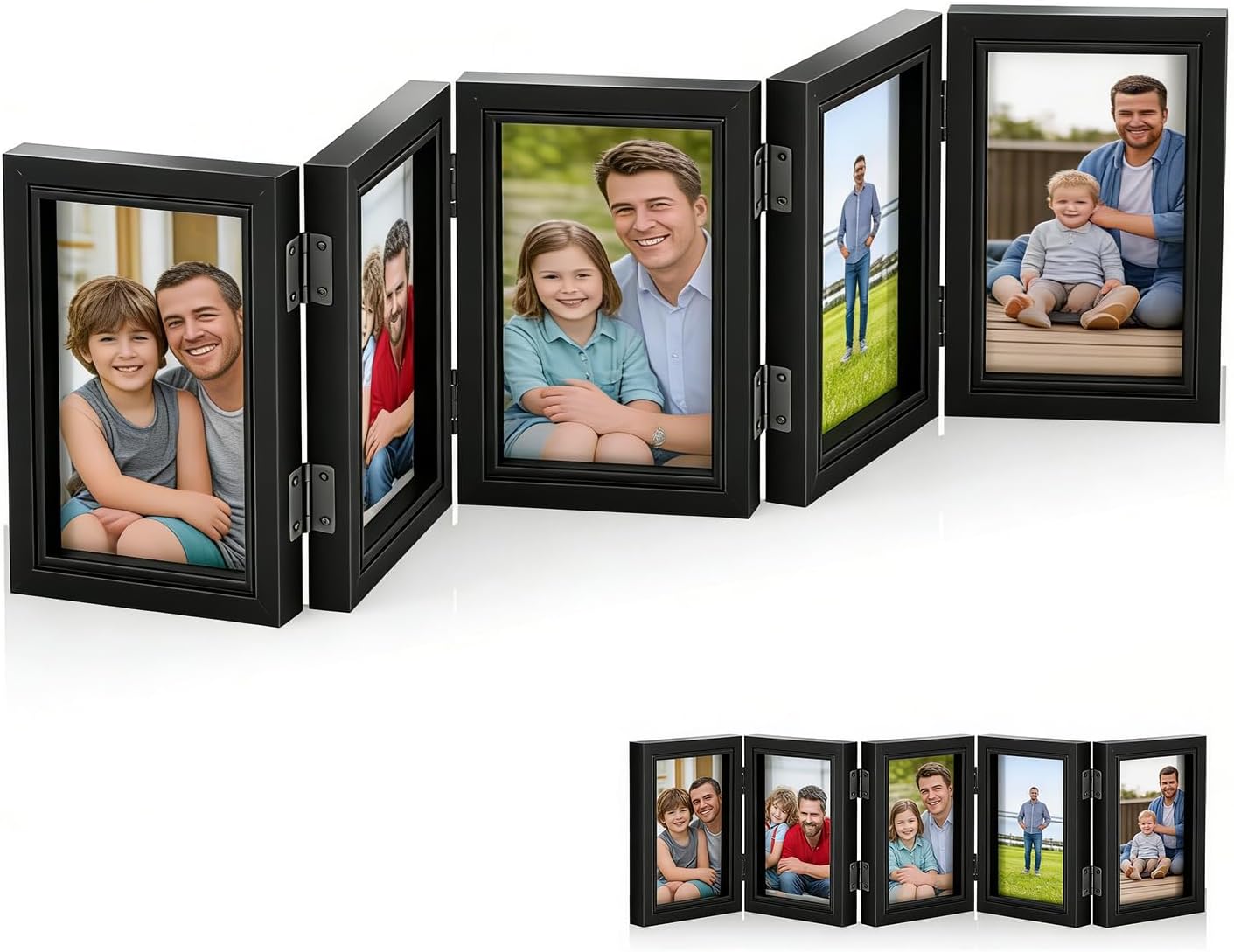 Cadre Photo Pliable Pour 5 Photos (10 X 15 Cm), En Mdf, Format Portrait Vertical, Idéal Pour La Maison, Le Bureau Ou Comme Décoration De Table, Cadeau Pour Les Mariages, Les Amis Ou Les Anniversaires.
