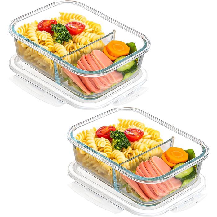 Zweiteiliges Glas-aufbewahrungsdosen-set Mit Deckel, Zwei Fächern, 1040 Ml Fassungsvermögen, Bpa-frei.