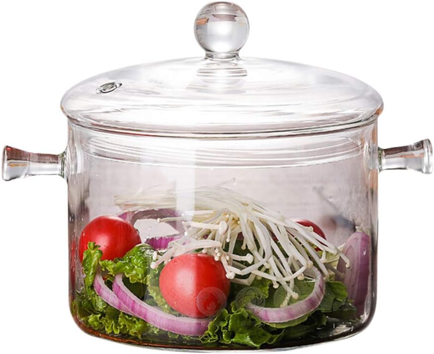 Casserole En Verre, 1350 Ml, Avec Couvercle Et Poignée, Résistante À La Chaleur, En Verre Transparent, Idéale Pour Les Pâtes, Les Nouilles, La Soupe, Le Lait, Le Thé Et Les Salades.