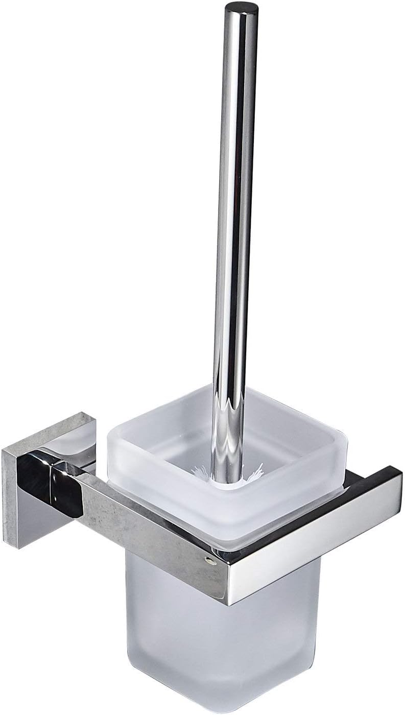 Support Mural Pour Brosse De Toilette, Brosse De Toilette En Acier Inoxydable Et Verre, Finition Chromée Polie