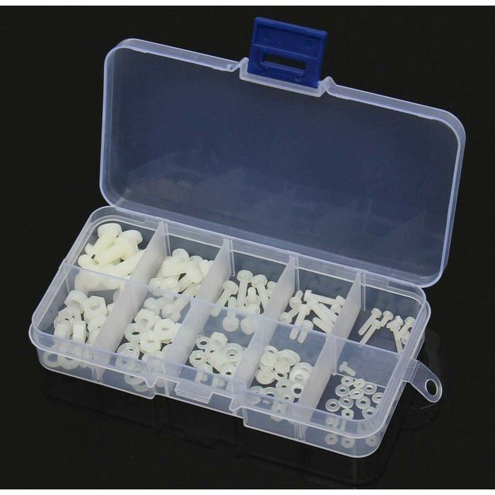 150-teiliges Set Aus Schrauben, Bolzen, Muttern, Unterlegscheiben Und Dichtungen Aus Weißem Nylon, Erhältlich In Den Größen M2, M2,5, M3, M4 Und M5.