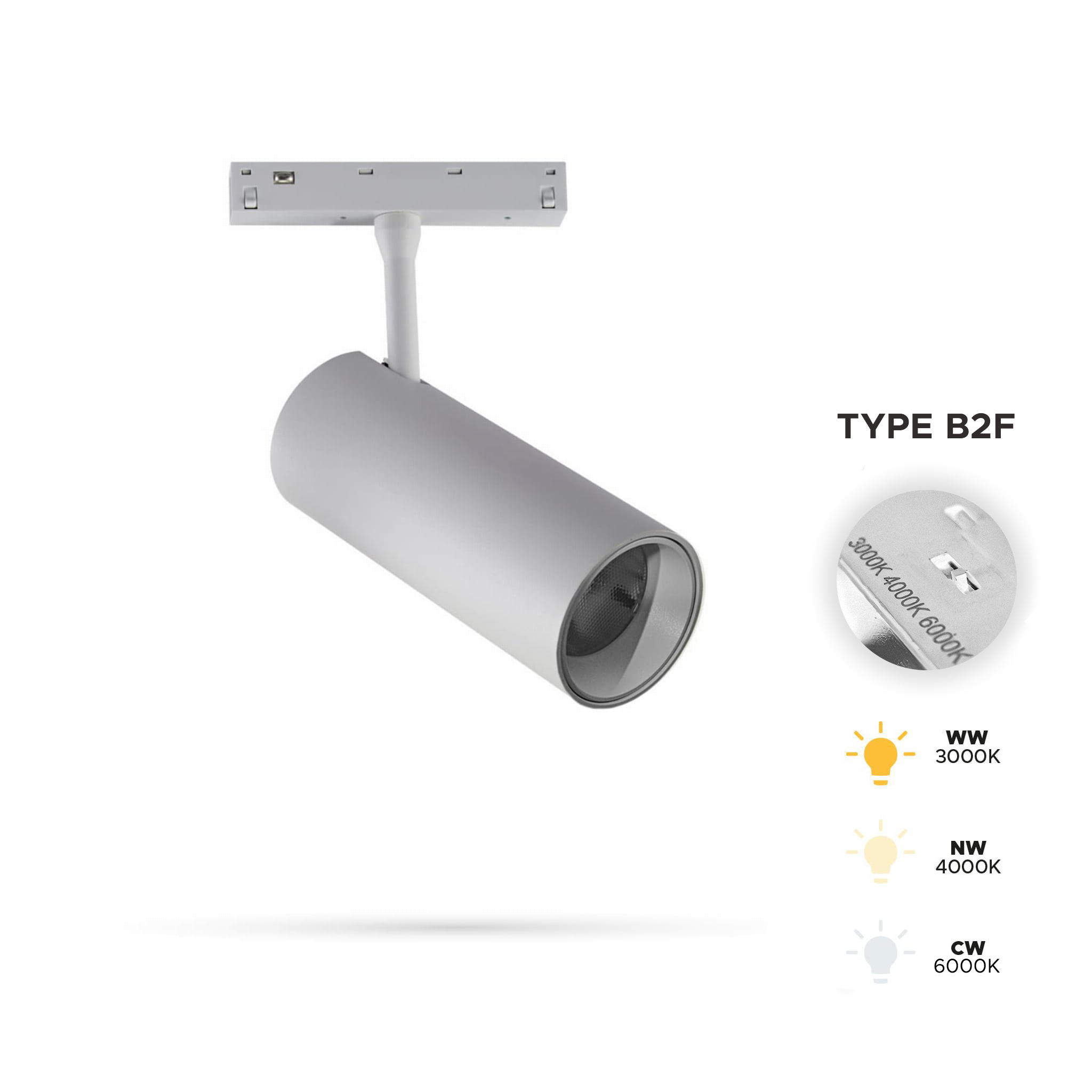 Weißer Led-schienenstrahler 12 W, 3 Cct, Typ B2f Für Smart Track Magnetschienen, 48 V Dc