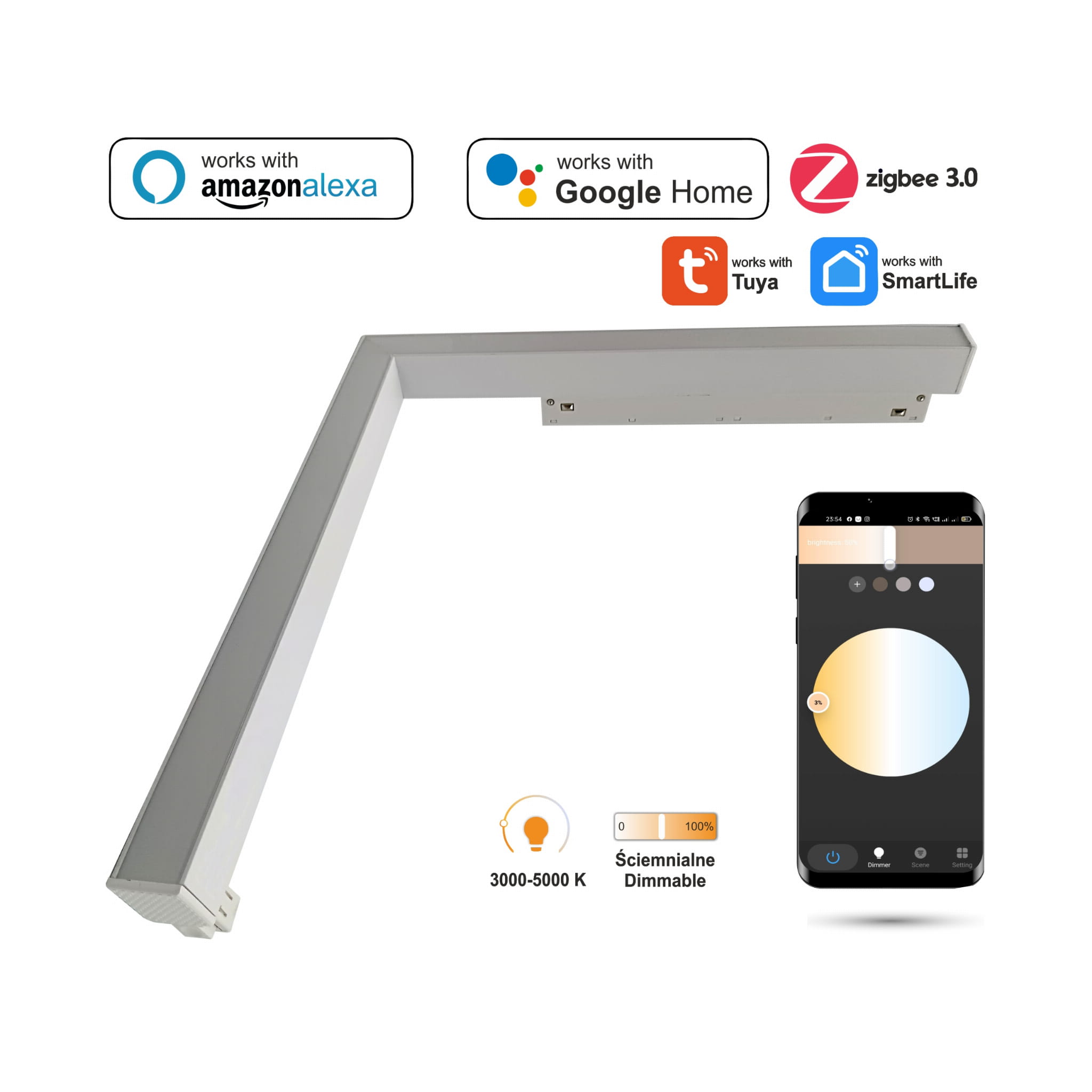 Horizontaler Led-linearstrahler Mit Wlan, Zigbee Und Ultron-technologie, 16 W, Weiß, Für Magnetschienen, Smart Track, 48 V Dc, 3000–6500 K, Dimmbar