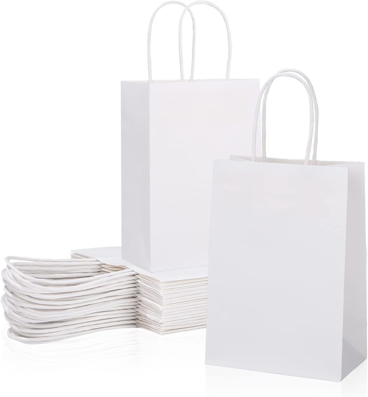 60 Sacs En Papier Blanc Avec Poignées, Sacs Cadeaux, Sacs En Papier Kraft, Emballages Cadeaux Pour Cadeaux D'Invités, Emballage, Ajustables, Sacs De Transport, 21 X 16 X 8 Cm