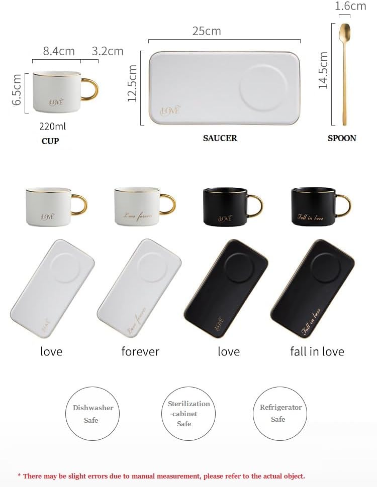Service À Café Tasse Et Soucoupe, Tasse En Céramique, Soucoupe, Plateau, Service À Thé Avec Contour Doré, Service À Thé Petit-déjeuner, 160 Ml, Blanc - 2