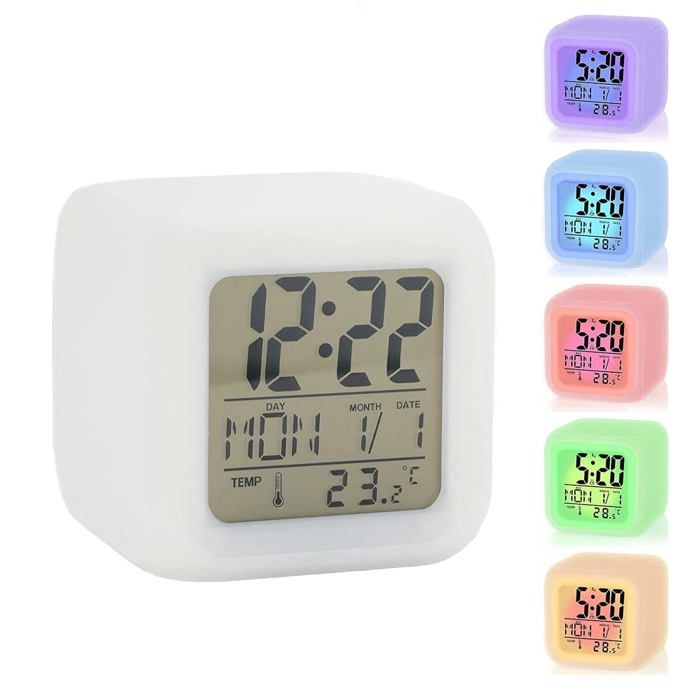 Led-nachttischwecker, 7-farben-display, Digitaluhr, Kinderwecker, Mit Schlummerfunktion, Nachtlicht Und Temperaturanzeige.