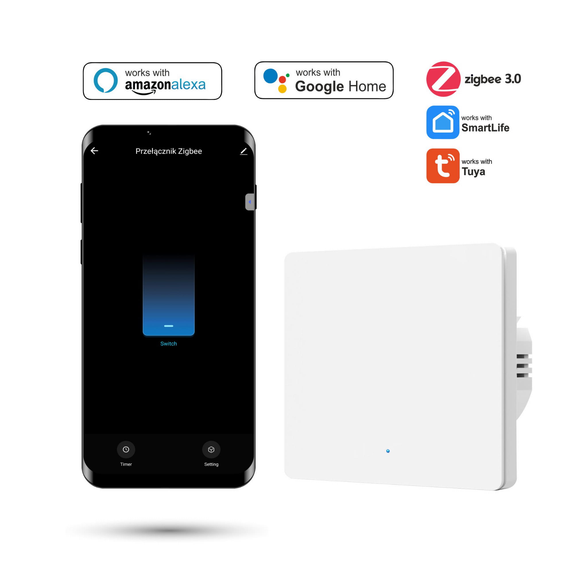 Tuya 1-kanal Zigbee Wandschalter Weiß