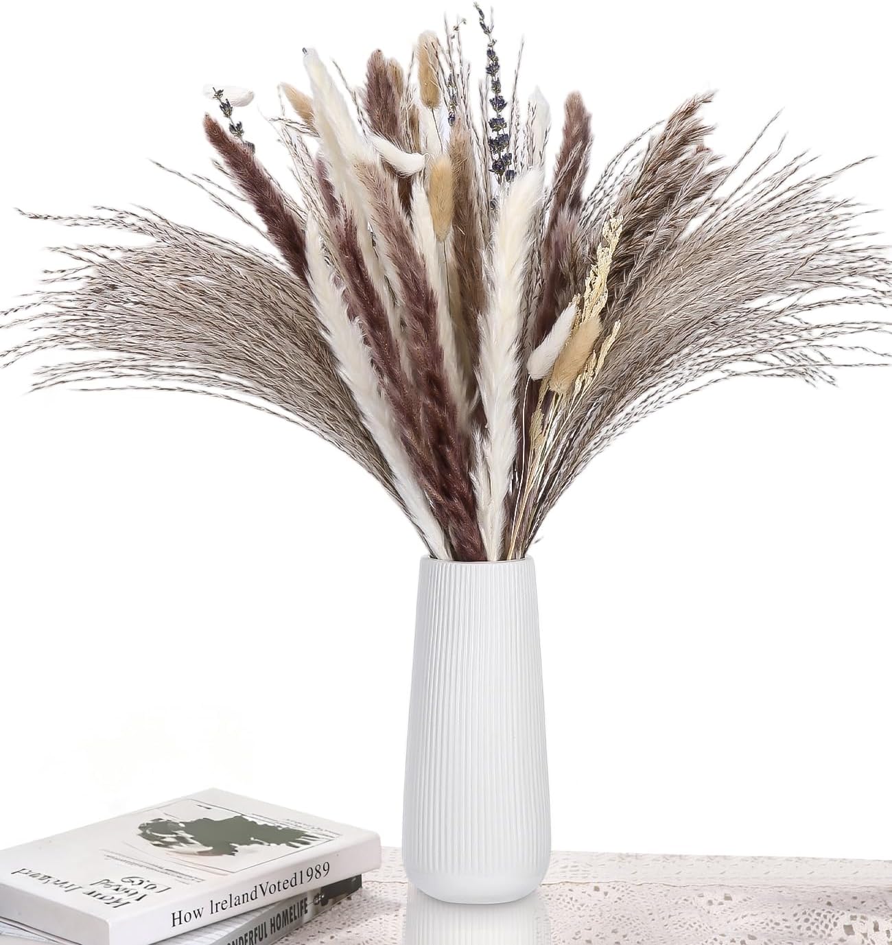 Lot De 102 Tiges D'Herbe De La Pampa Séchées, Fleurs Séchées, Décoration Élégante, Fleurs D'Automne Séchées, Idéal Pour Les Salons Bohèmes, Les Chambres, Les Bureaux, Les Mariages, Les Fêtes Et Les Va
