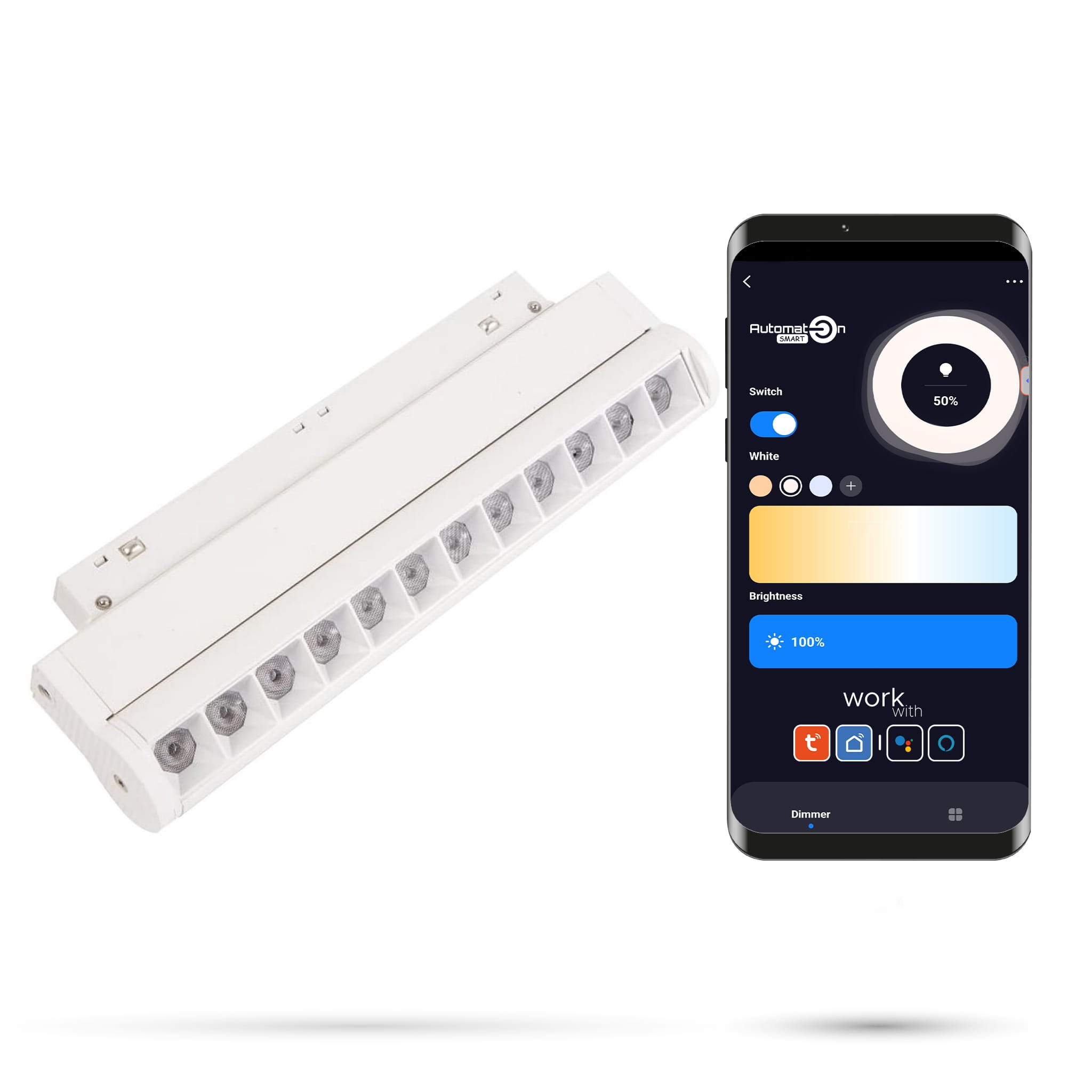 Weißer Led-linearstrahler Mit Wlan- Und Zigbee-funktion, Dimmbar, 12 W, Für Magnetschienen, Smart Track, 48 V Dc, 3000–5000 K