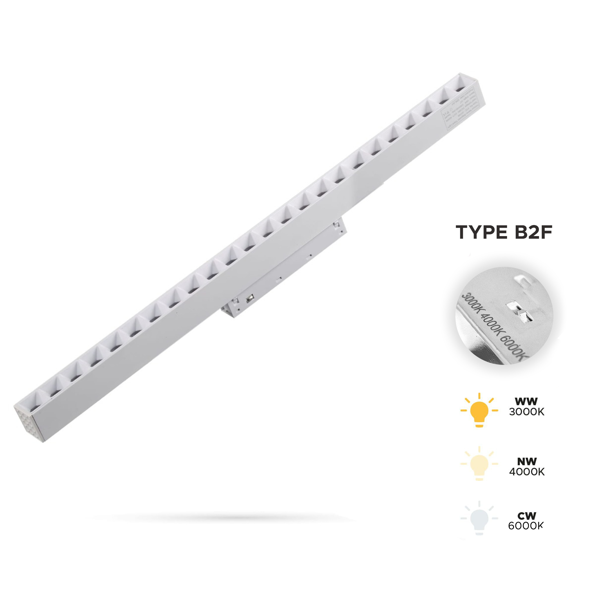 Linearer Strahler, Weiß, 24 W, 3 Cct, Typ B2f, Für Smart Track Magnetschienen, 48 V Dc