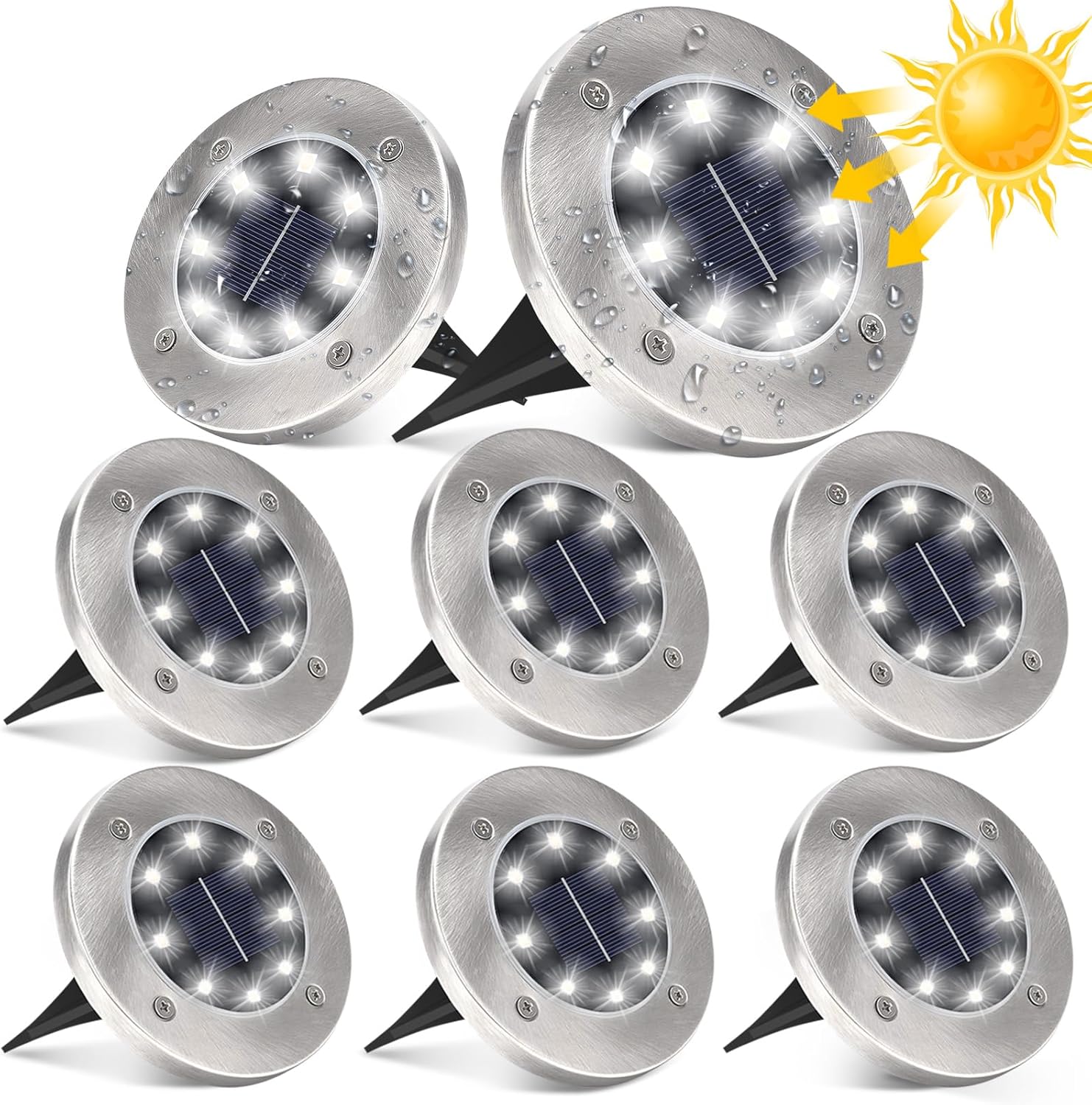 Ensemble De 8 Lampes Solaires De Jardin, 8 Lampes Solaires Led À Poser Au Sol, Ip65, Éclairage De Jardin, Projecteurs Solaires D'Extérieur Pour Allées, Terrasses, Cours, Pelouses, Escaliers Et Piscine