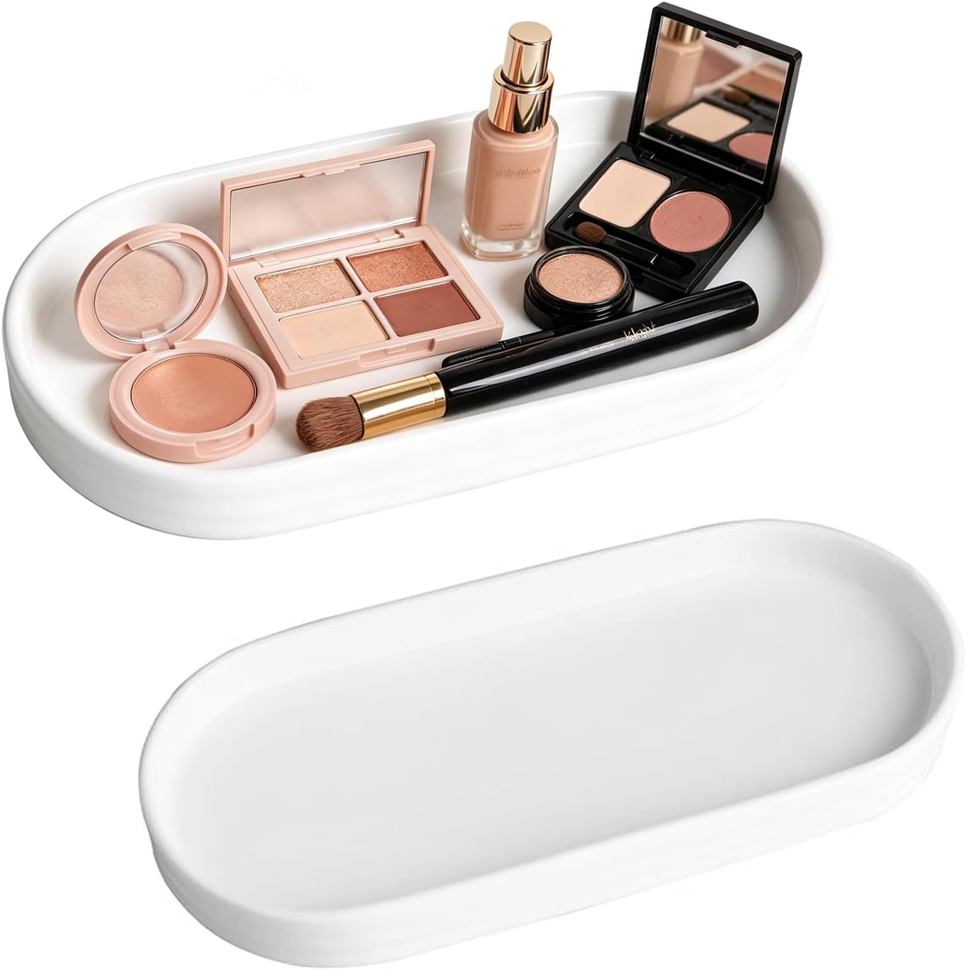 Plateau De Salle De Bain En Céramique, Ovale Décoratif, Blanc, 20 X 9 X 2 Cm, Idéal Pour Les Cosmétiques, Les Coiffeuses, La Cuisine, La Salle À Manger Et La Salle De Bain.