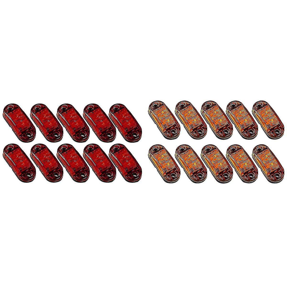 Packung Mit 20 Ovalen Seitenmarkierungsleuchten Mit 2 Leds, 6,35 Cm (2,5 Zoll) Für Anhänger Und Lkw, Gelb Und Rot -ayane-yu