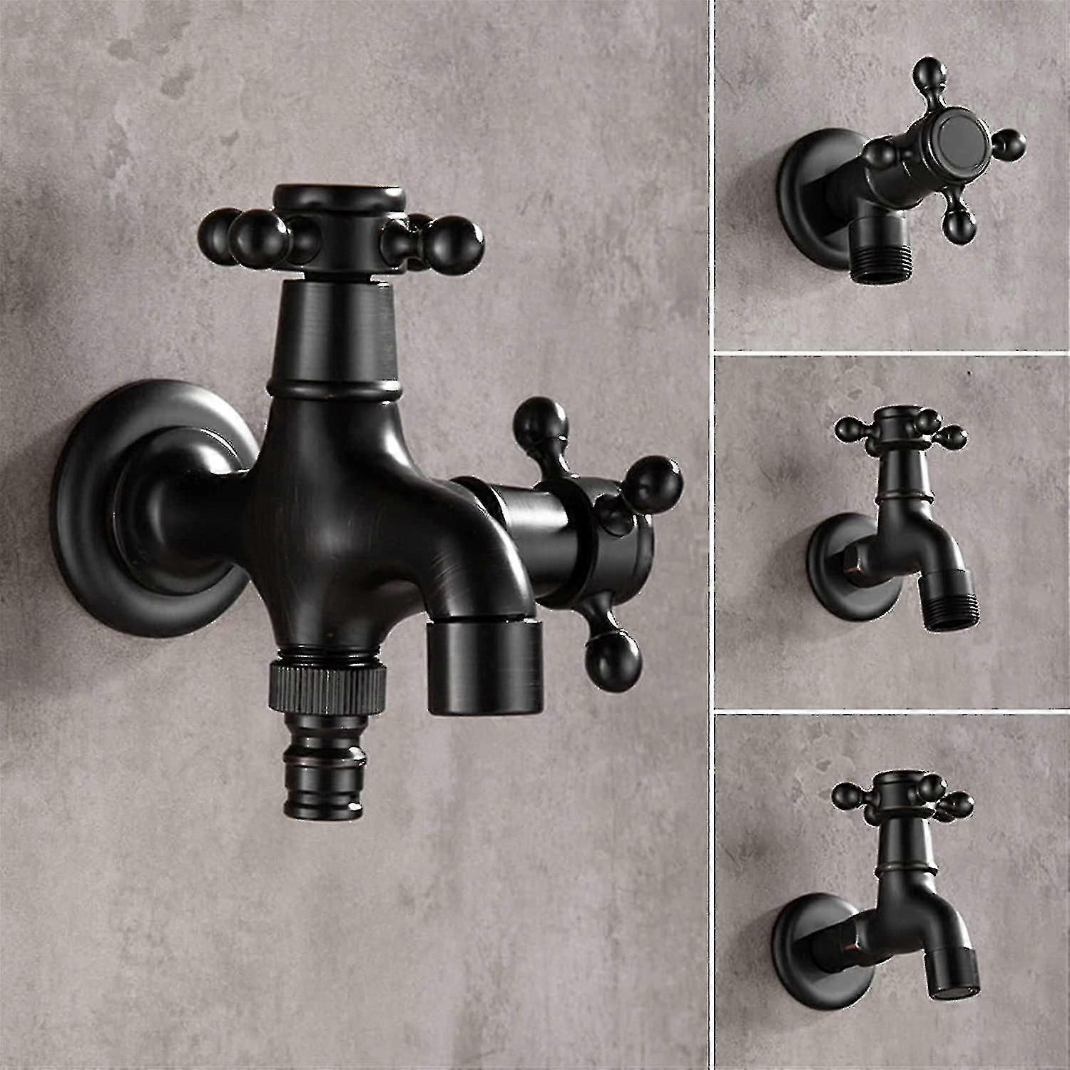 Antiker, Wandmontierter Außenwasserhahn Aus Messing Und Schwarz, Einzelanschluss Für Kaltwasser In Bad, Waschmaschine Und Ausgussbecken