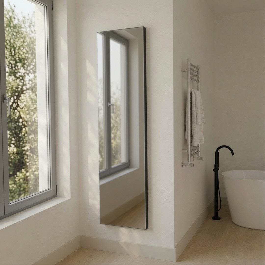Wandspiegel 40x150 Cm Mit Mdf-rahmen In Schwarz, Moderner Glanzrand