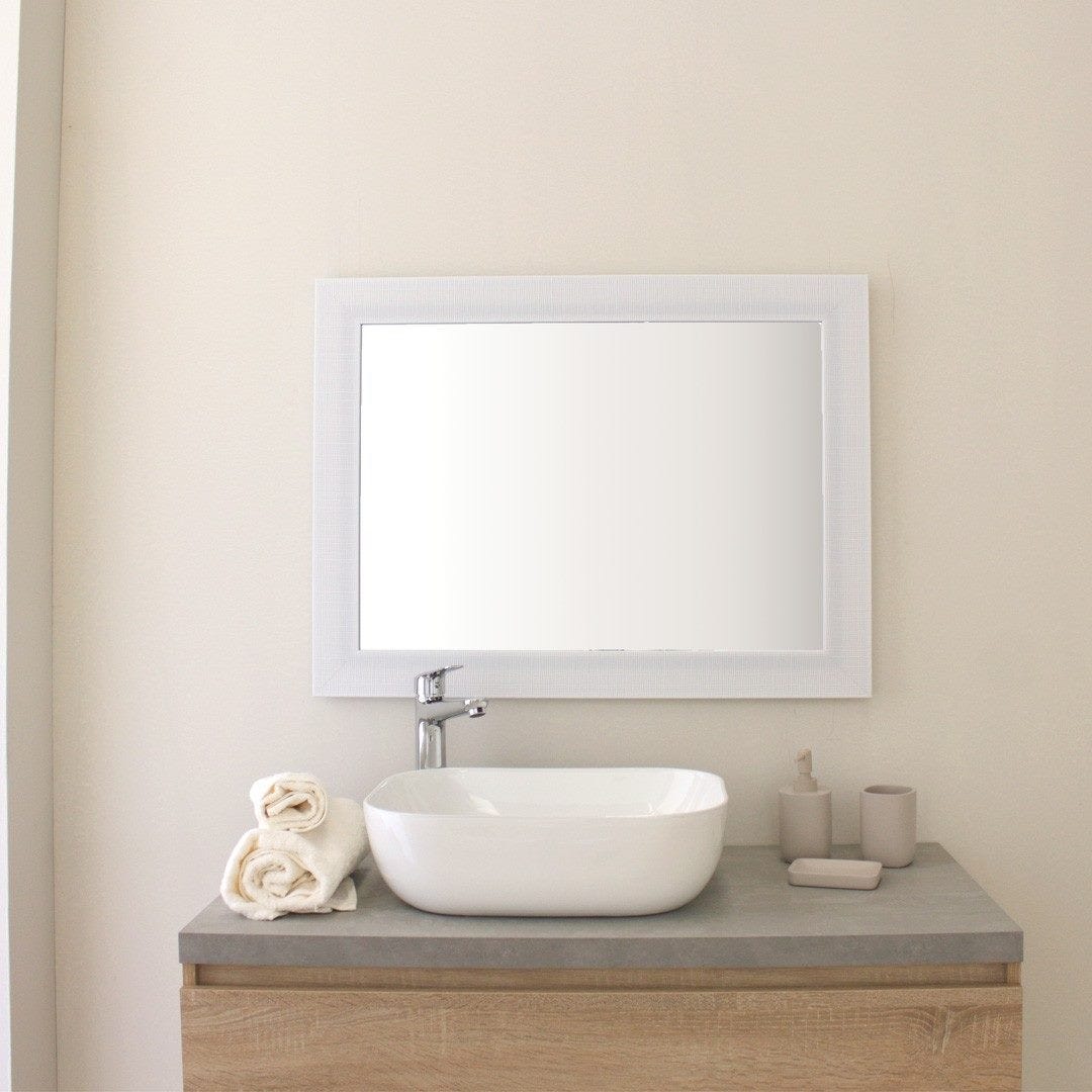Rechteckiger Spiegel Mit Weißem Mdf-rahmen, Beidseitig Montierbar 62,5x82,5cm