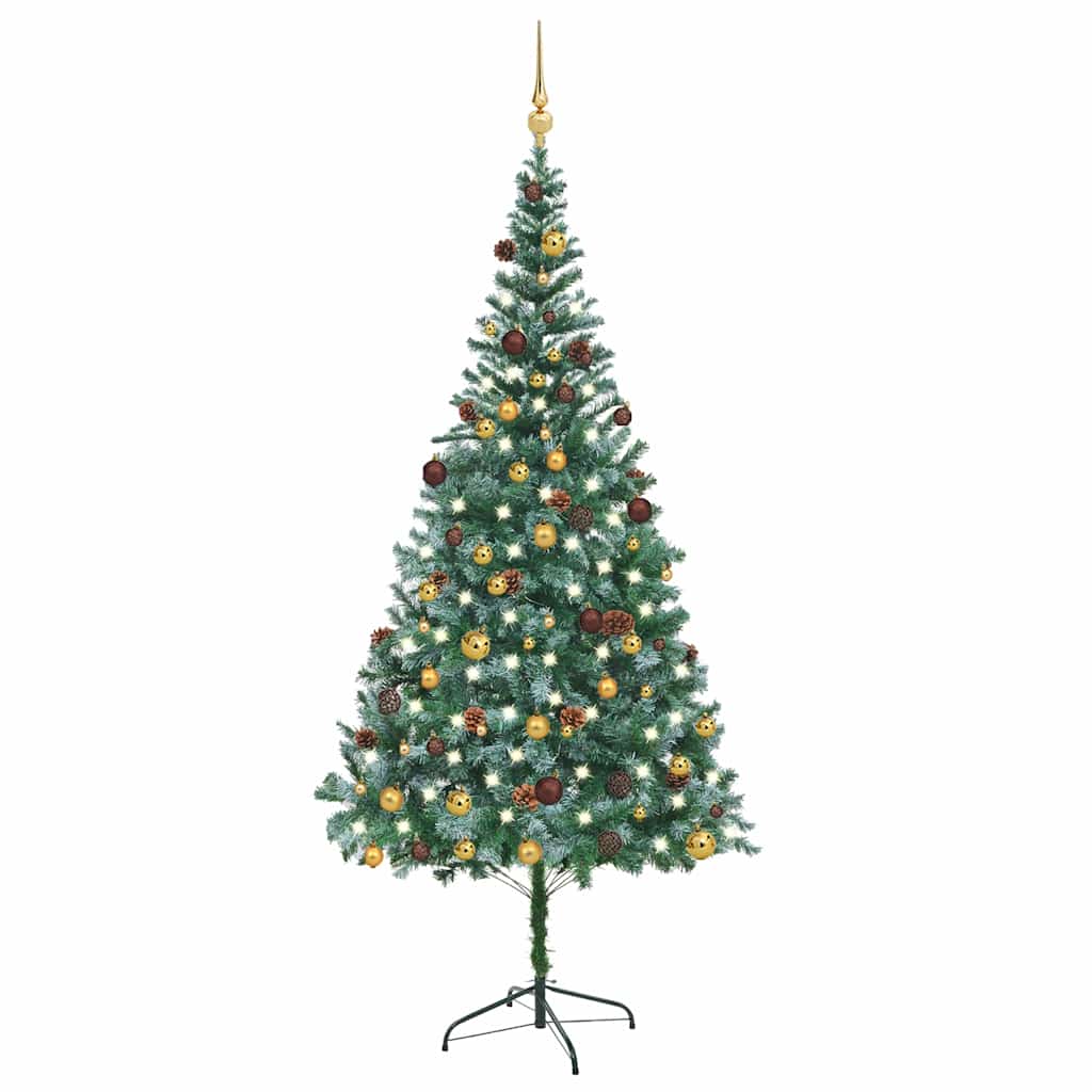 Vidaxl Künstlicher Weihnachtsbaum Vorbeleuchtet/mit Zapfen Und Kugeln 210cm