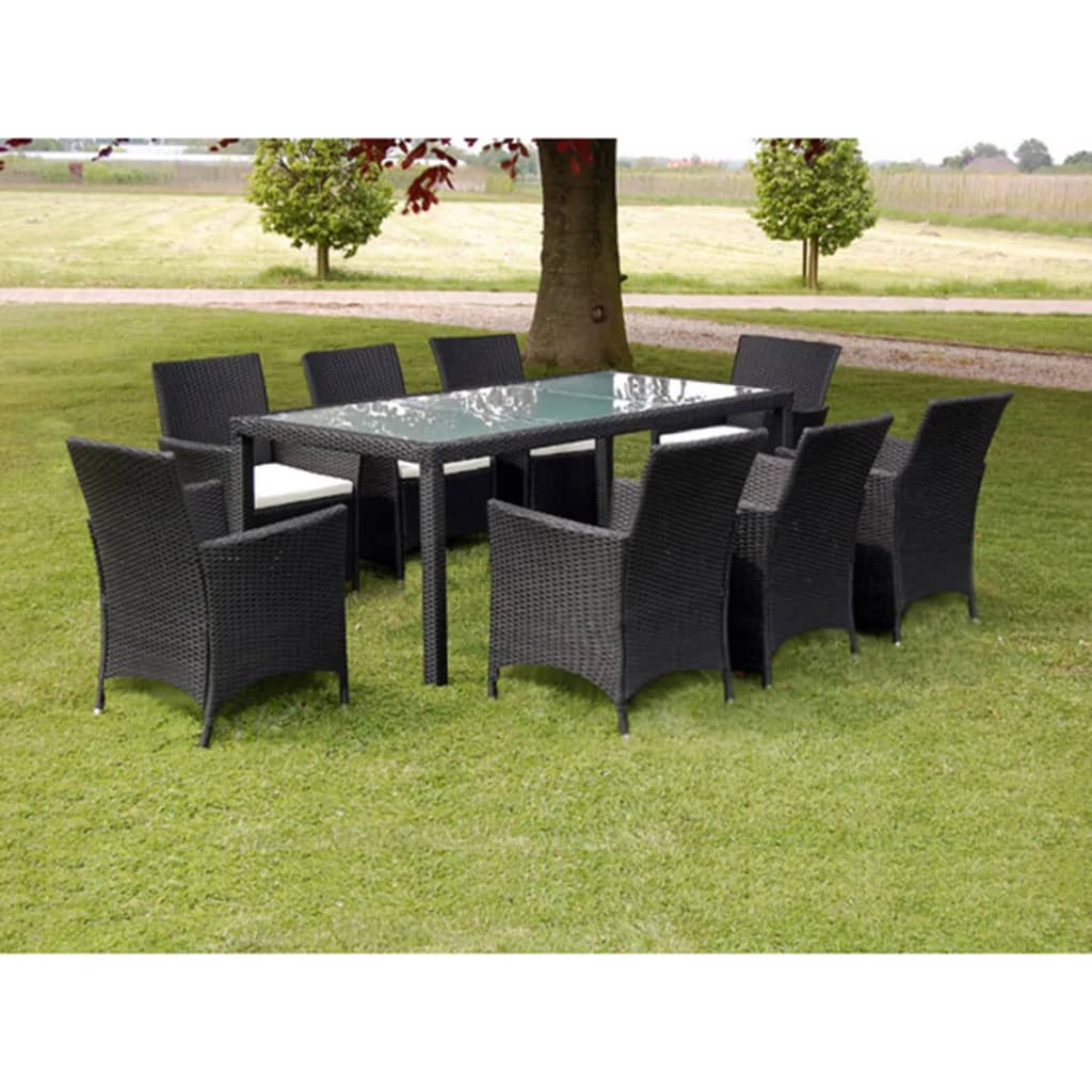 9-tlg. Garten-essgruppe Mit Auflagen Poly Rattan Schwarz - Vidaxl