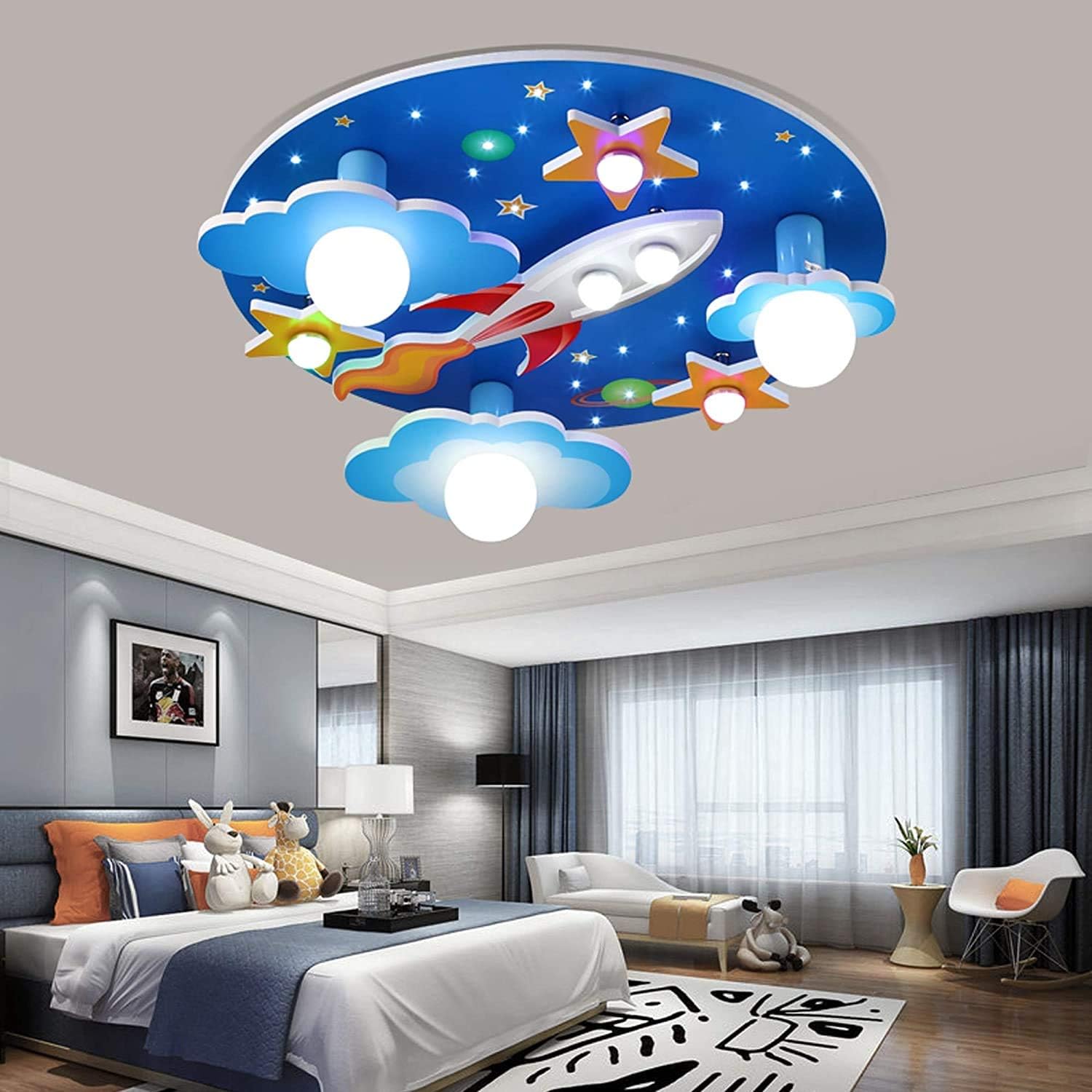 Cartoon Kinderlampe Led Deckenleuchte Mit Fernbedienung 3 Modi Kreative Sterne Wolken Flugzeug Schlafzimmer Deckenlampe Dimmbar Moderne Beleuchtung Kinderzimmer Dekoleuchte