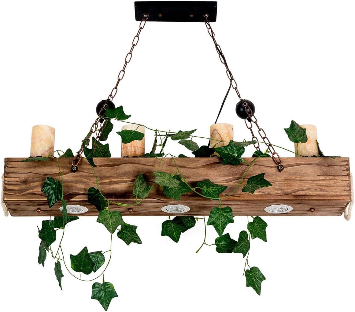 Rustikaler Retro-kronleuchter Aus Holz – 100 Cm (39,3 Zoll) Holzbalken-pendelleuchte Mit 4 Flammen Für Ess- Oder Schlafzimmer