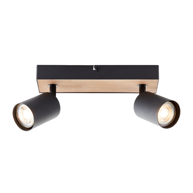 Jello Wood Led Spotbalken 2-flammig – Schwenkbare Deckenleuchte In Schwarz/holz, Inklusive Warmweißer Led-leuchtmittel, Gu10, Fsc®-zertifiziert, Dimmbar, 345 Lumen, 3000k - Brilliant