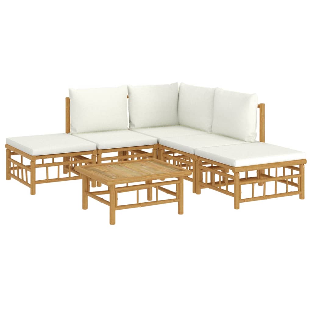 6-tlg. Garten-lounge-set Mit Cremeweißen Kissen Bambus - Vidaxl