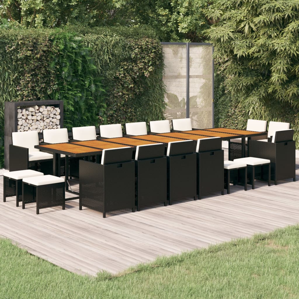 19-tlg. Garten-essgruppe Mit Kissen Schwarz Poly Rattan Vidaxl