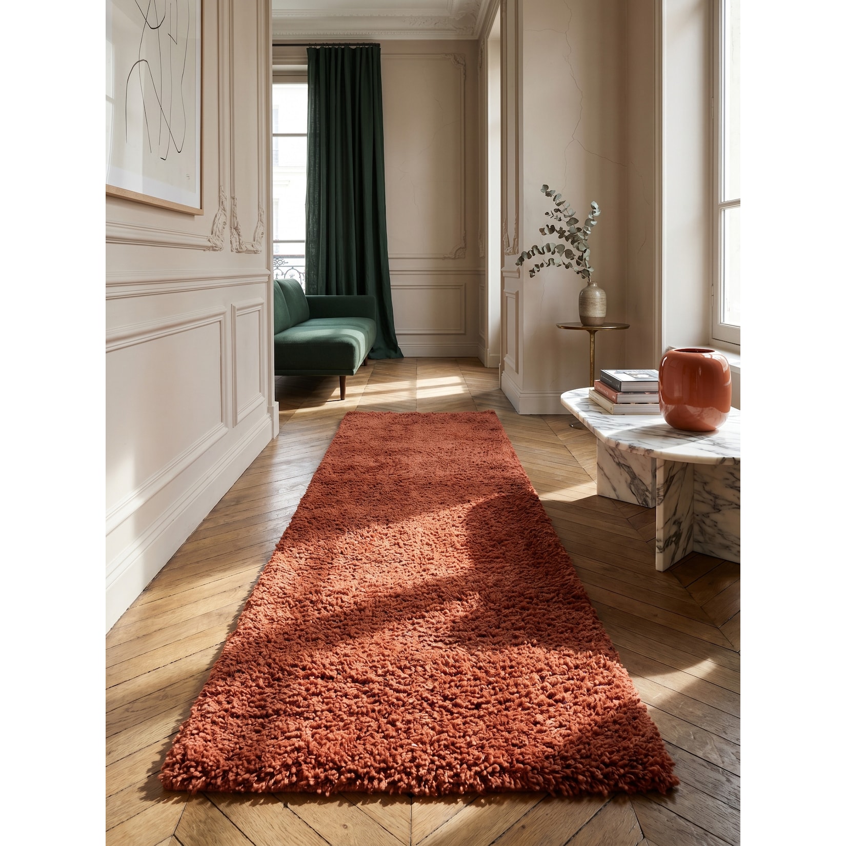 Hochflorteppich RHEIN, einfarbig, aus Polypropylen, Terrakotta, 80 x 250 cm