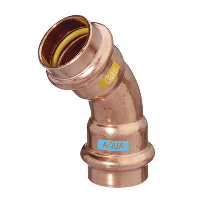 Bogen V-Press Copper AQUAGAS 45°, I/I, 28 x 28mm
