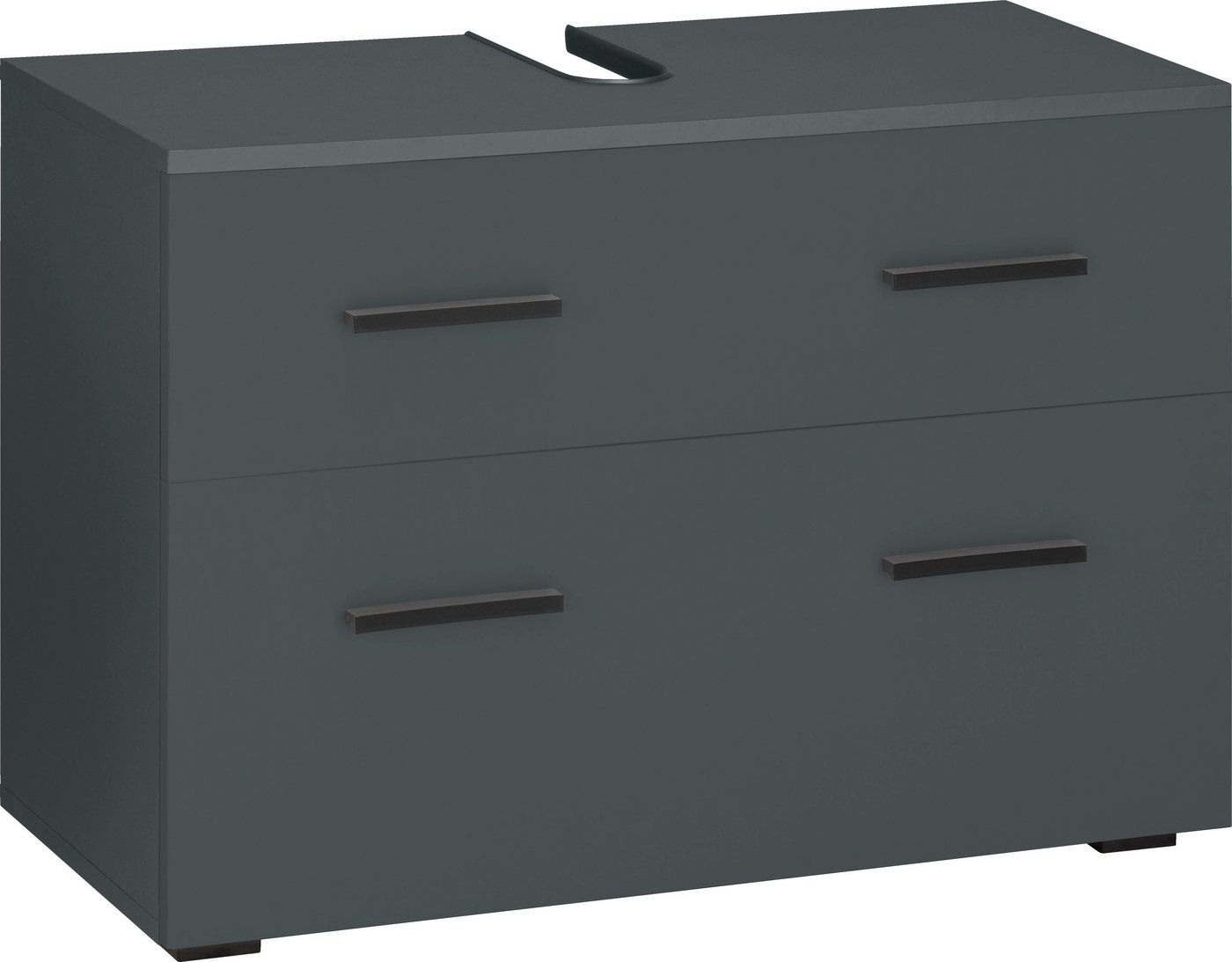 welltime Waschbeckenunterschrank Skara mit Klappe und Schubkasten, schwarze Griffe, Breite 80 cm, Höhe 55 cm