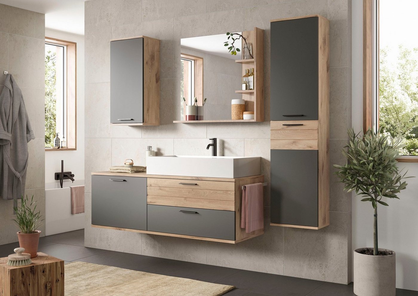 welltime Hängeschrank Riga, Breite 37cm, 1 Tür (Türanschlag wechselbar), 1 Einlegeböden Badmöbel, Badschrank, Schrank, Wandschrank, Bad, Badezimmer Bild 4