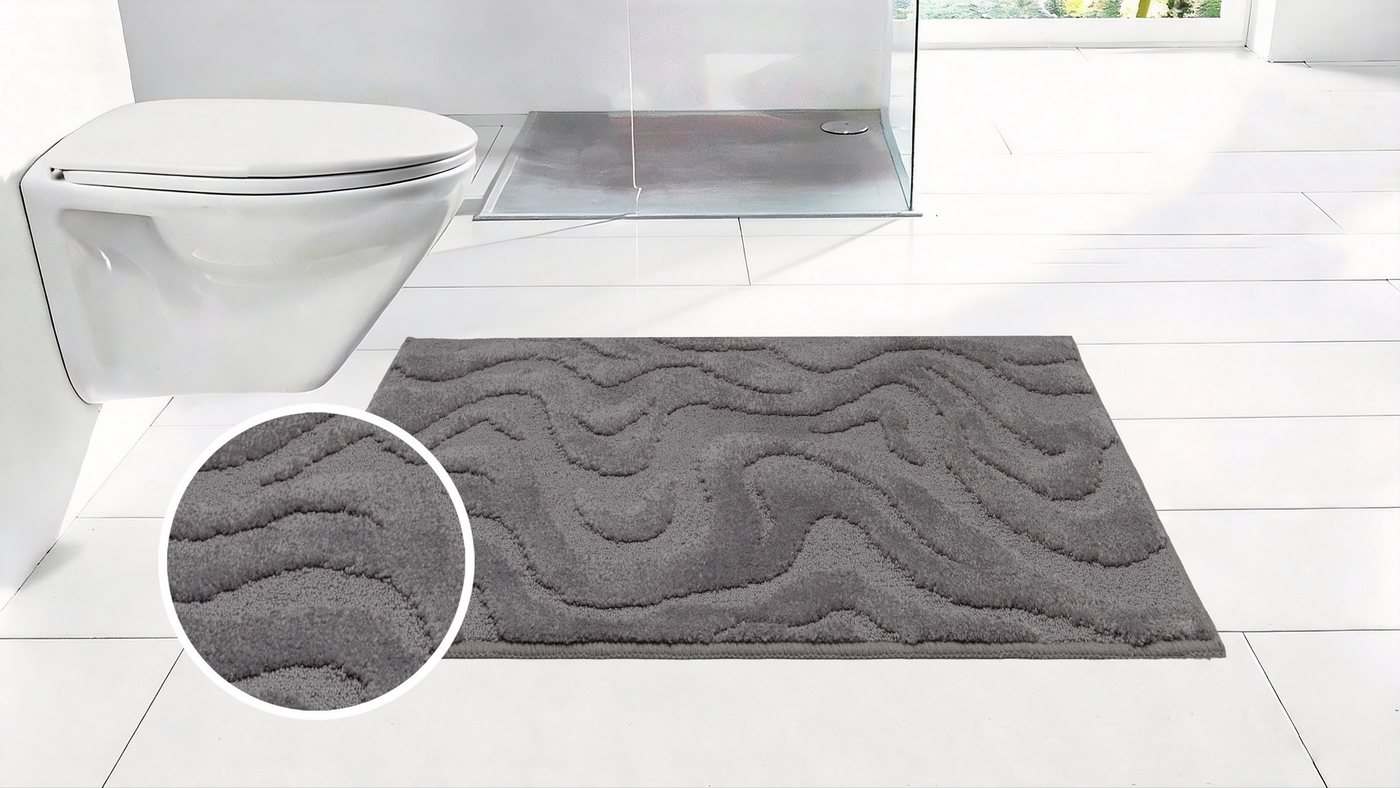 OTTO home Badematte Wave, Badvorleger, Badezimmer Teppich, Höhe 10 mm, rutschhemmend beschichtet, schnell trocknend, fußbodenheizungsgeeignet, Polyester, rechteckig, Hoch-Tief-Effekt, modernes Muster, Welle, Badteppich, Duschvorleger Bild 5