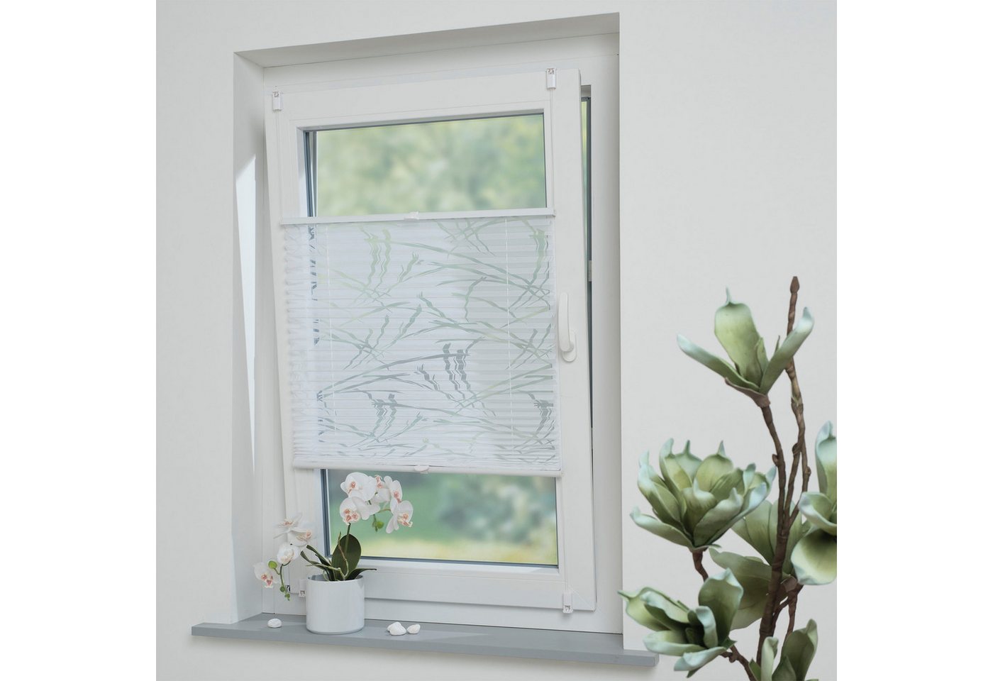 Liedeco Plissee Klemmfix-Plissee Ausbrenner "Symphonie" verspannt, weiß, halbtransparent, ohne Bohren, verspannt, Klemmfix, Ausbrenner, Halbtransparent, Klemmmontage Bild 2