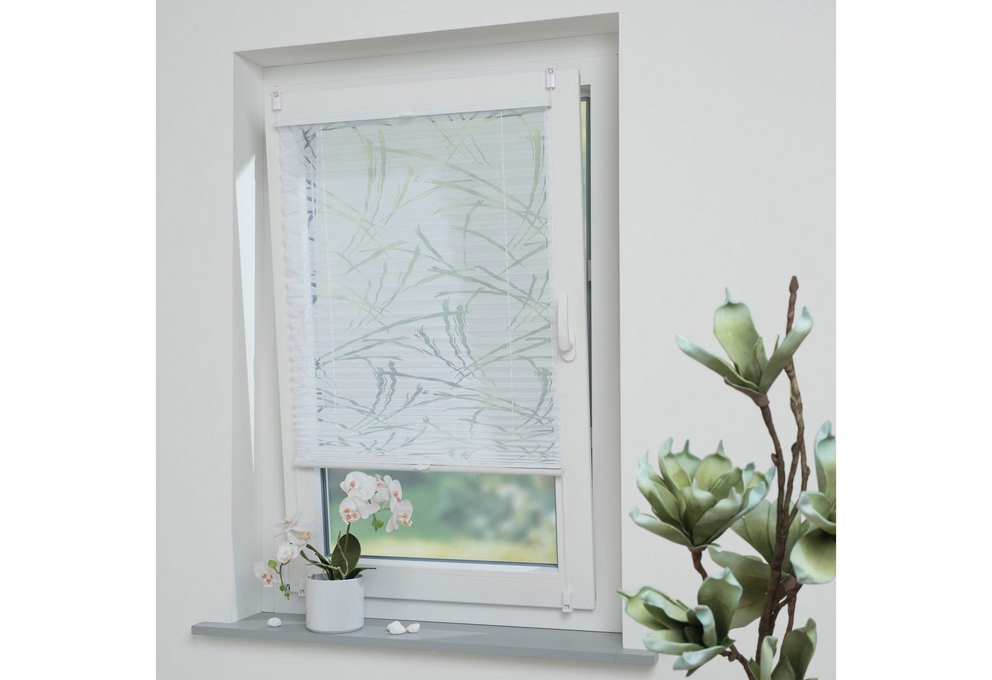 Liedeco Plissee Klemmfix-Plissee Ausbrenner "Symphonie" verspannt, weiß, halbtransparent, ohne Bohren, verspannt, Klemmfix, Ausbrenner, Halbtransparent, Klemmmontage Bild 4