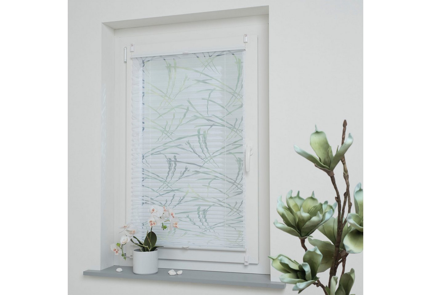 Liedeco Plissee Klemmfix-Plissee Ausbrenner "Symphonie" verspannt, weiß, halbtransparent, ohne Bohren, verspannt, Klemmfix, Ausbrenner, Halbtransparent, Klemmmontage Bild 5