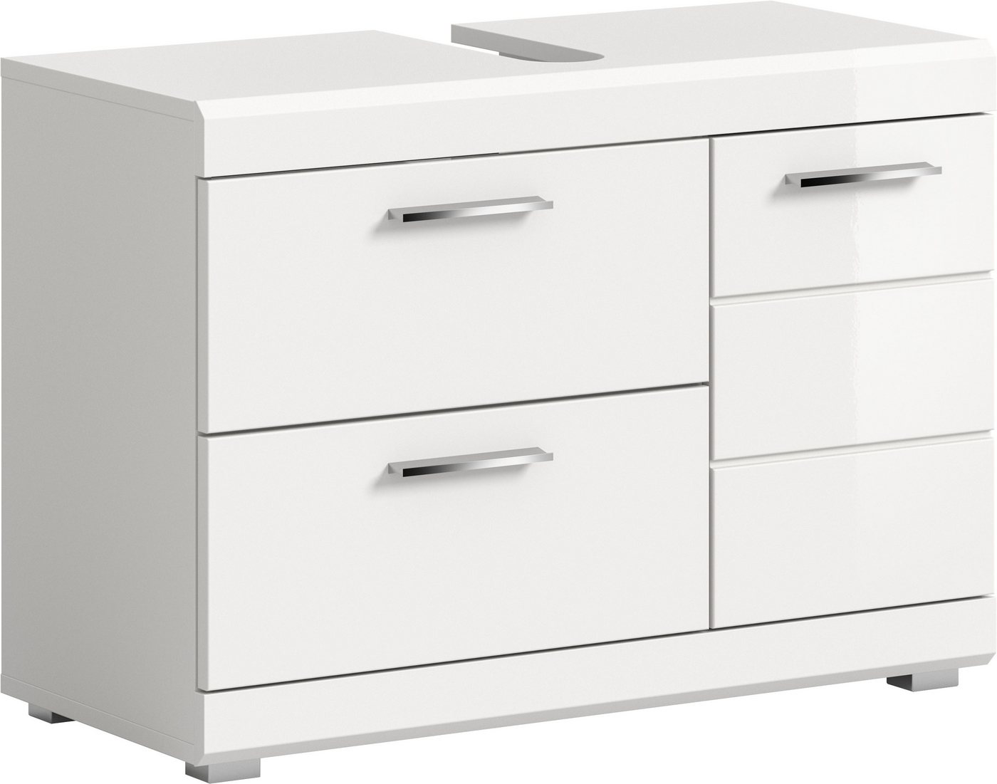 welltime Waschbeckenunterschrank SIENA, Breite 80cm, 1 Tür, 1 Schubkasten, 1 Klappe, 2 Fächer,MDF-Front (TOPSELLER!, mit Siphonausschnitt 10x25 cm) WBU, Badmöbel, Badschrank, Kommode, Unterschrank, Bad, Badezimmer Bild 5