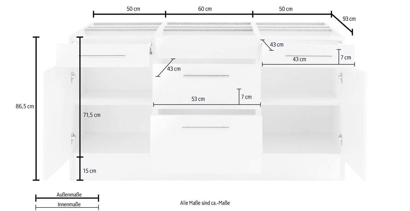 wiho Küchen Kücheninsel Ela, ohne E-Geräte, Breite 160 cm, Schubkästen mit Soft-Close-Funktion