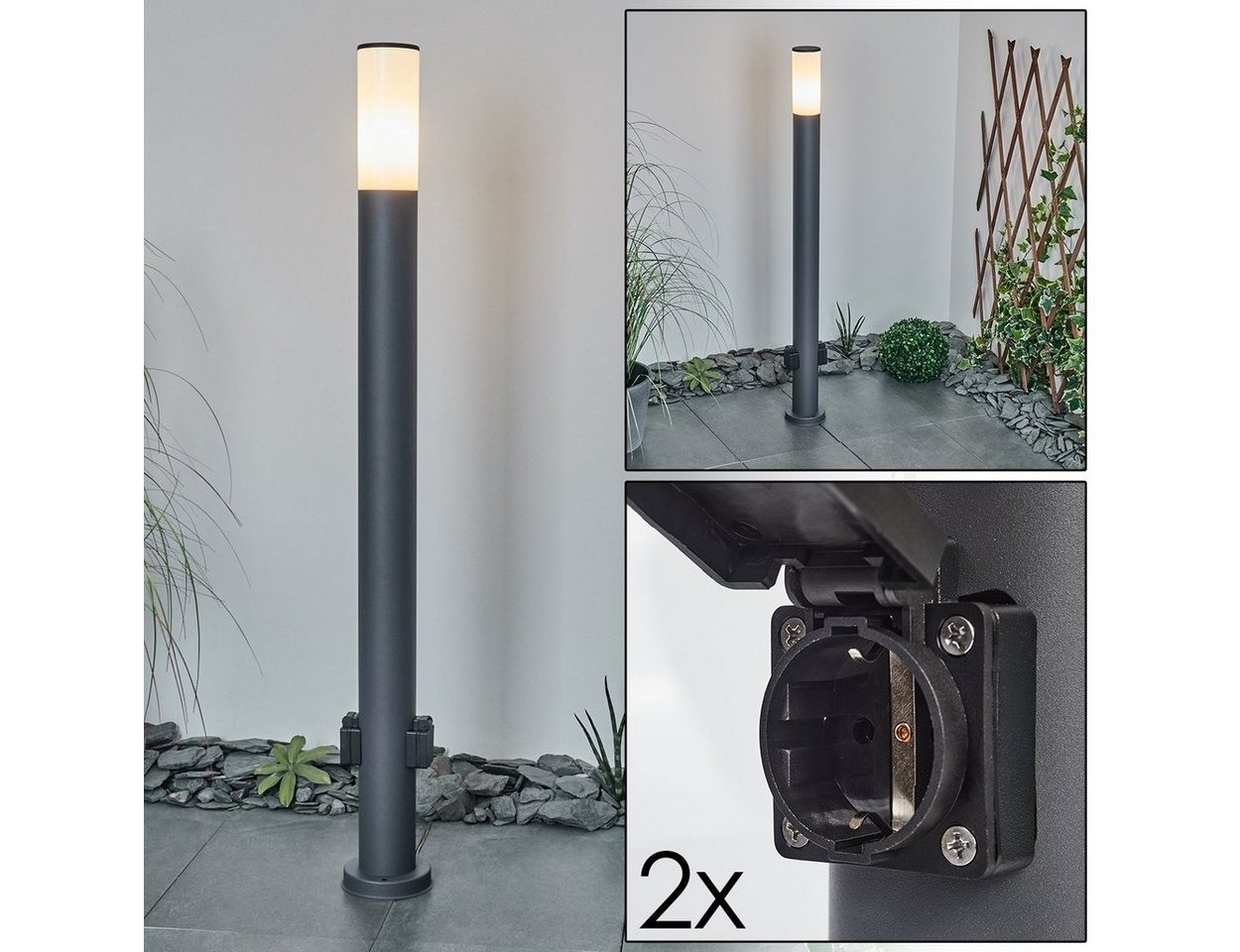 hofstein Pollerleuchte »Zogno« mit 2 Steckdosen, Sockelleuchte / Metall/Kunststoff,Anthrazit, ohne Leuchtmittel, Sockelleuchte,Metall/Kunststoff,Anthrazit/Weiß,110cm,E27,IP44 Bild 3