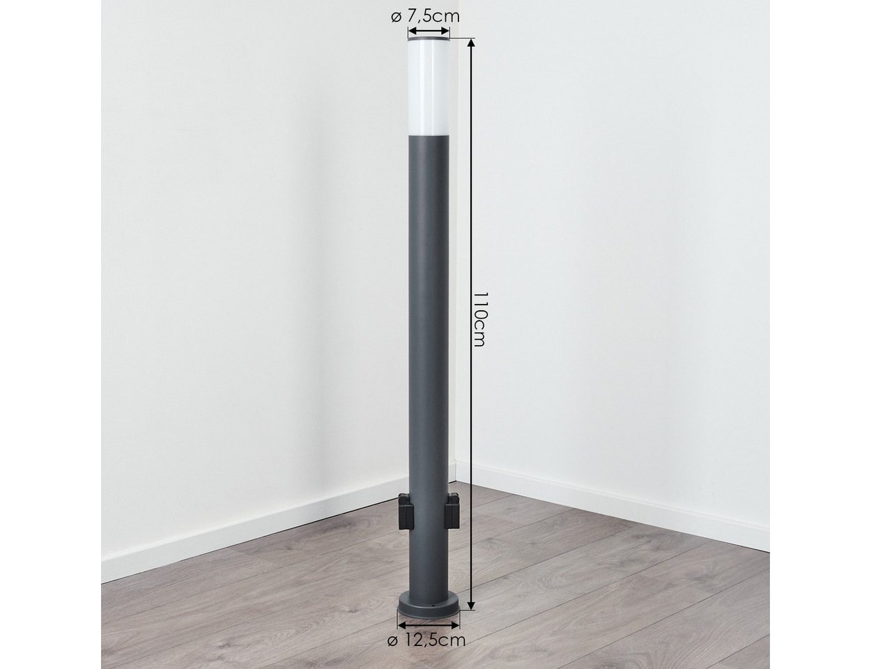 hofstein Pollerleuchte »Zogno« mit 2 Steckdosen, Sockelleuchte / Metall/Kunststoff,Anthrazit, ohne Leuchtmittel, Sockelleuchte,Metall/Kunststoff,Anthrazit/Weiß,110cm,E27,IP44 Bild 4
