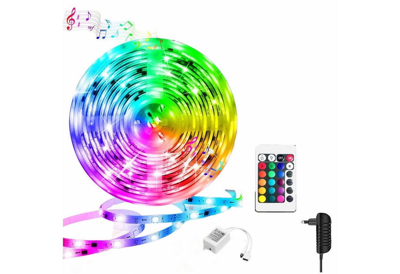 KINSI LED Stripe Lichtband, RGB LED Streifen 5/10/15/20m, mit Fernbedienung, 18 Lichter/M,Infrarot-Fernbedienung, Bareboard RGB