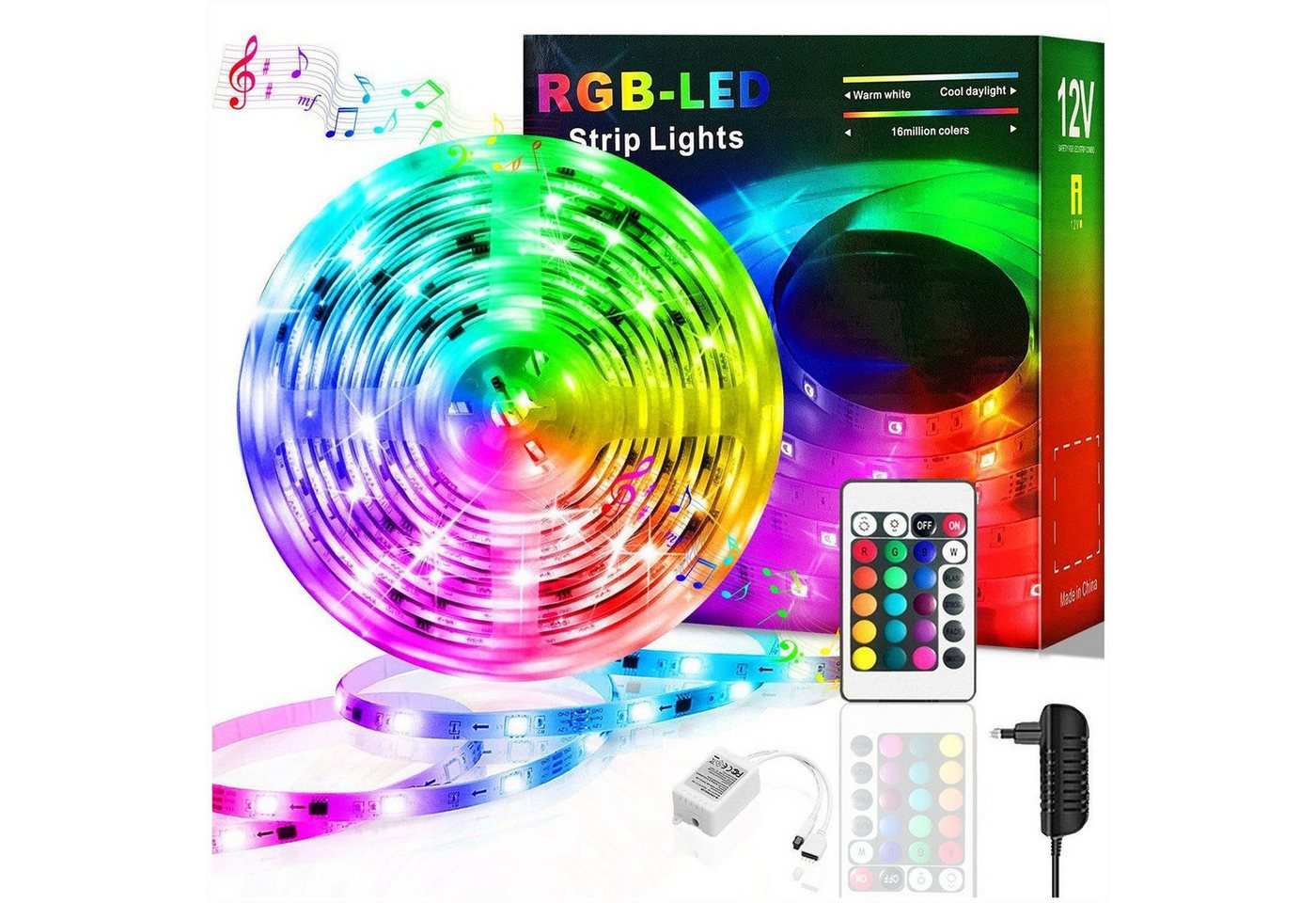 KINSI LED Stripe Lichtband, RGB LED Streifen 5/10/15/20m, mit Fernbedienung, 18 Lichter/M,Infrarot-Fernbedienung, Bareboard RGB Bild 3