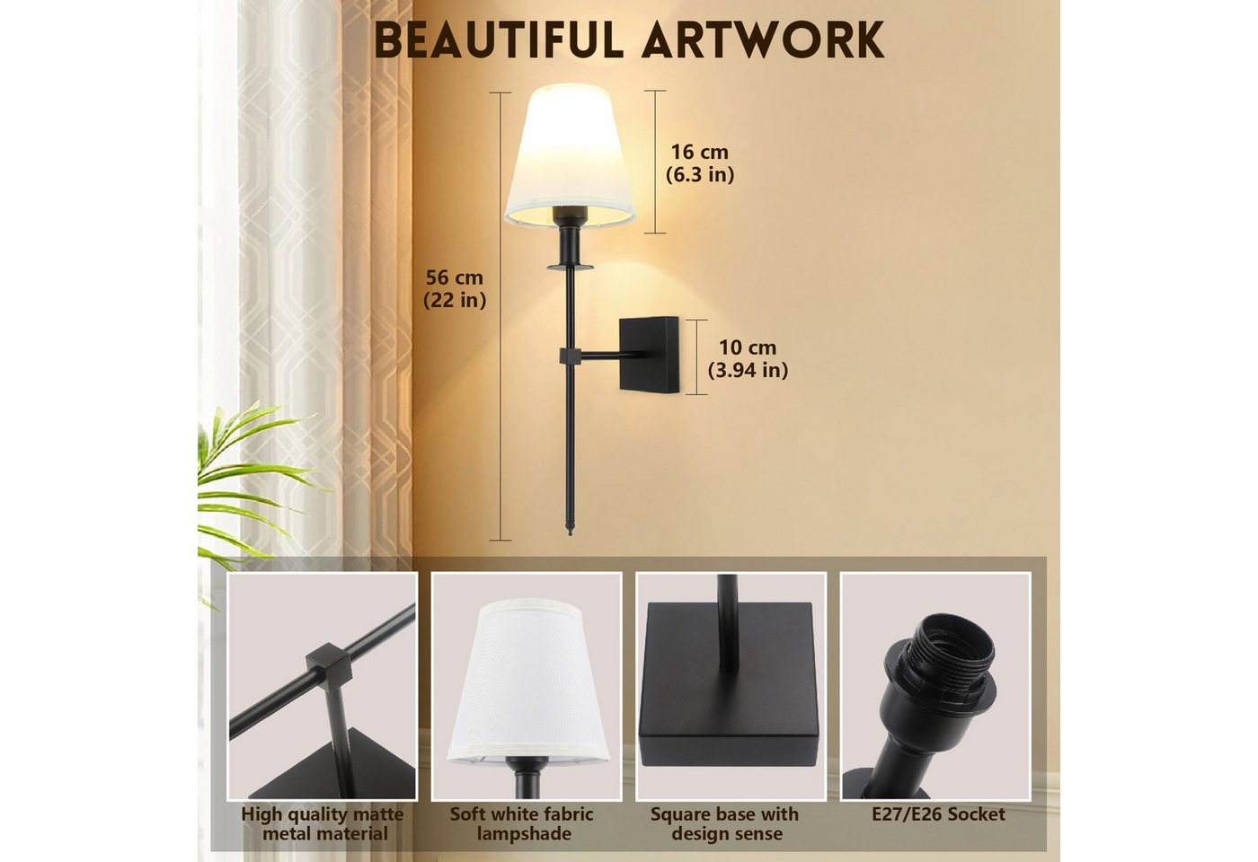 POPOLIC Wandleuchte Aufladbare Wandleuchten, Set mit 2 kabellosen Wandlampen, dimmbare, für Schlafzimmer, mit Fernbedienung, 12 RGB Farben, Timer-Funktion Bild 2